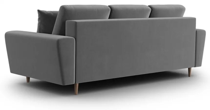 Világosszürke bársony kinyitható tárolóhelyes kanapé 235 cm Kyoto – Cosmopolitan Design