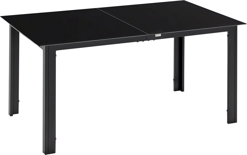 Outsunny 150 x 90 cm Vízálló Alumínium Kerti Asztal Üveg Asztallappal, Büfé Asztal, Kemping Asztal 6 Személynek, Kültéri Étkező Asztal Kerthez, Terasz
