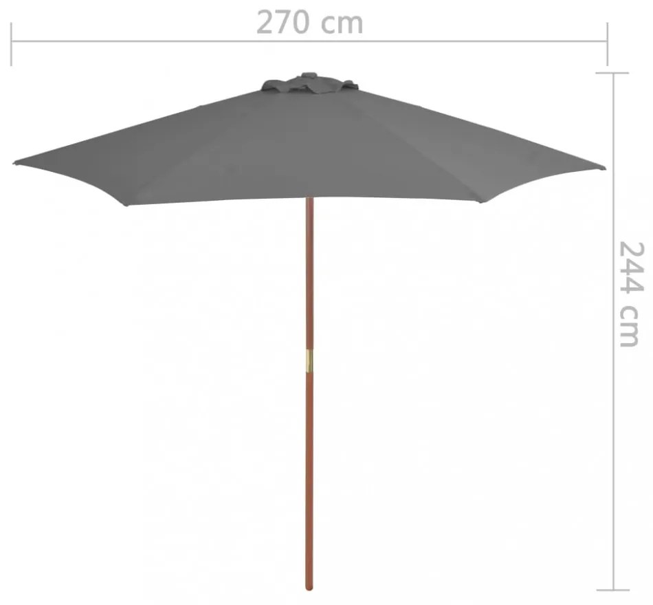antracitszürke kültéri napernyő farúddal 270 cm