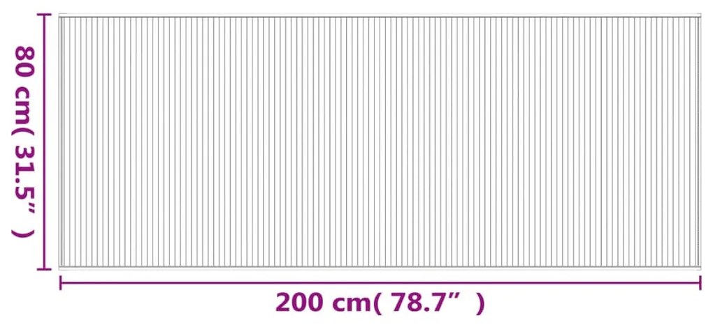 négyszögletű világos természetes bambusz szőnyeg 80 x 200 cm