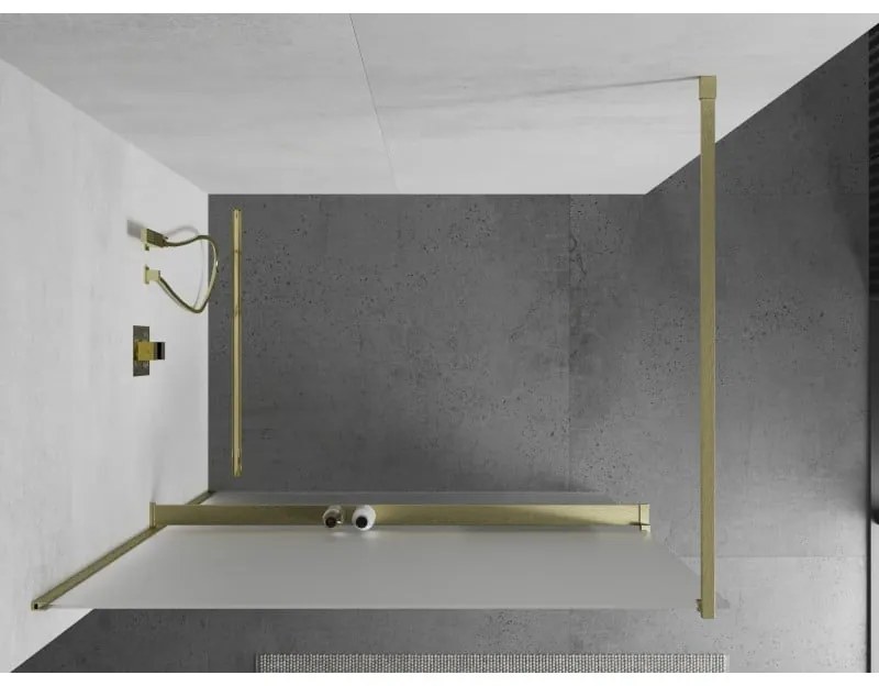 Mexen Kioto+, Walk-In zuhany paraván polccal és akasztóval 110 x 200 cm, 8 mm-es matt üveg, arany matt profil, 800-110-121-55-30