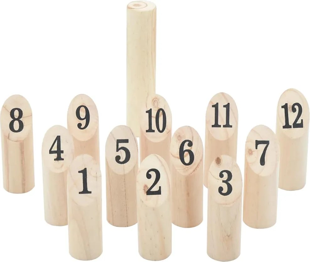 vidaXL 13 darabos tömör fenyőfa Kubb játékszett hordtáskával