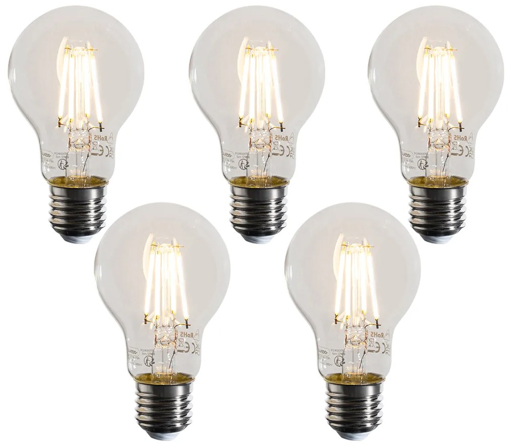 5 darabos E27 szabályozható LED izzó készlet A60 átlátszó 4W 470LM 2700K