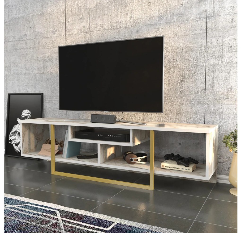 TV asztal/Szekrény Aslana 150 (arany + fehér) . 1101387