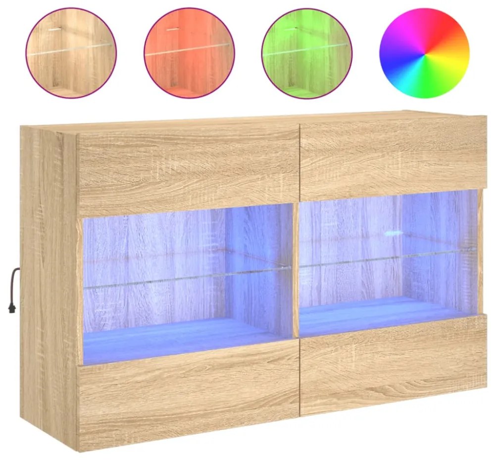 sonoma tölgy színű fali TV-szekrény LED-del 98,5x30x60,5 cm