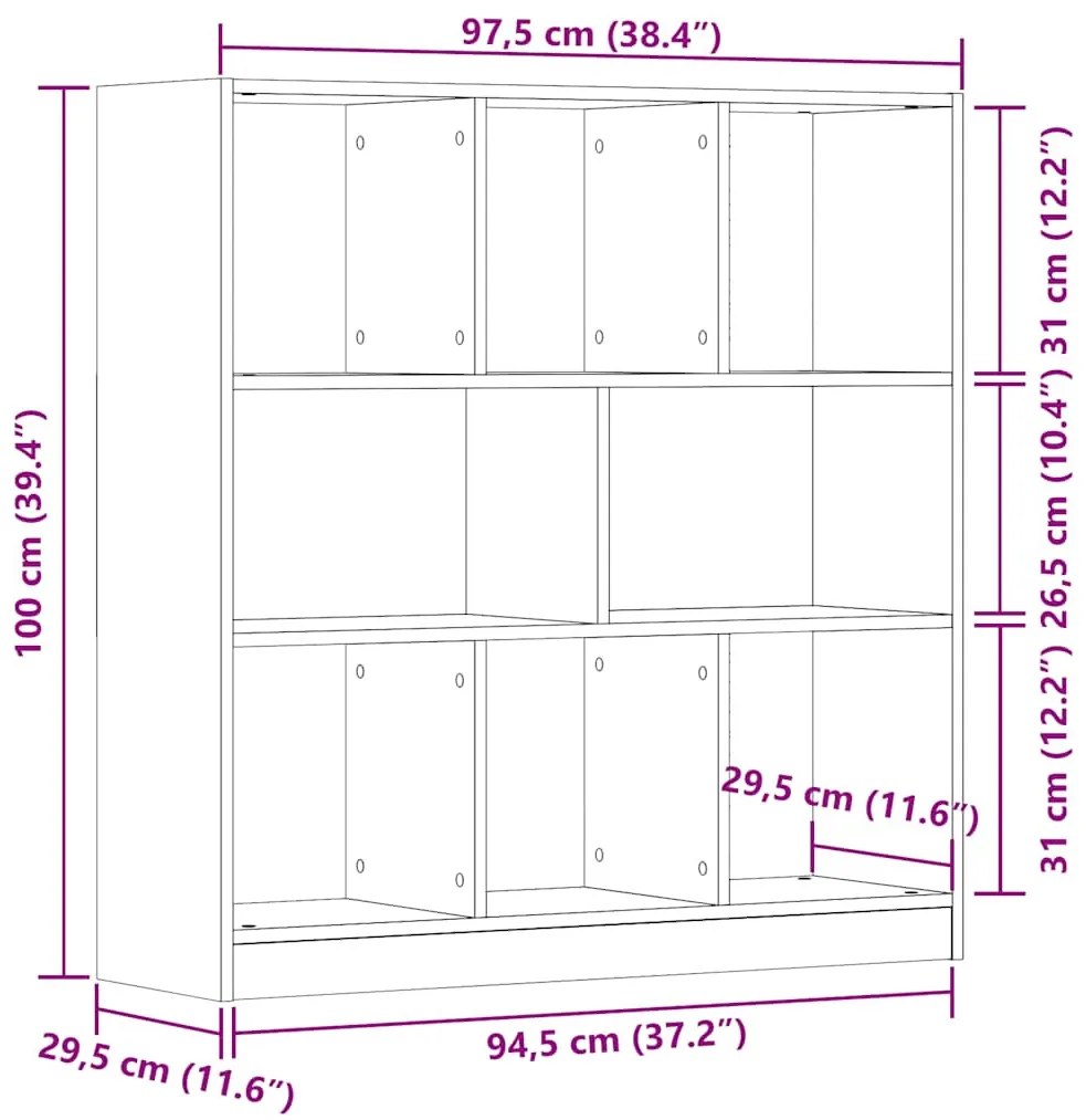 antik fa színű szerelt fa könyvszekrény 97,5 x 29,5 x 100 cm