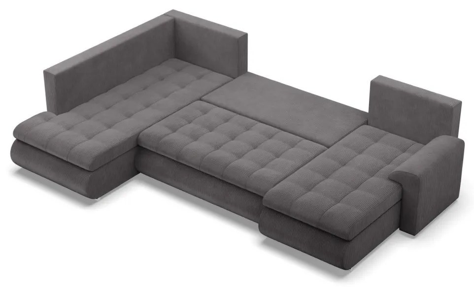 Tokio U sarokkanapé, 3 ágyneműtartóval, kordbársony, baloldali, szürke