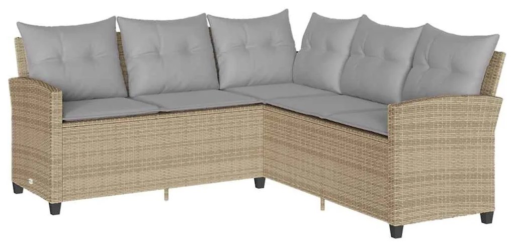 6 részes bézs polyrattan kerti ülőgarnitúra párnákkal L-alakú