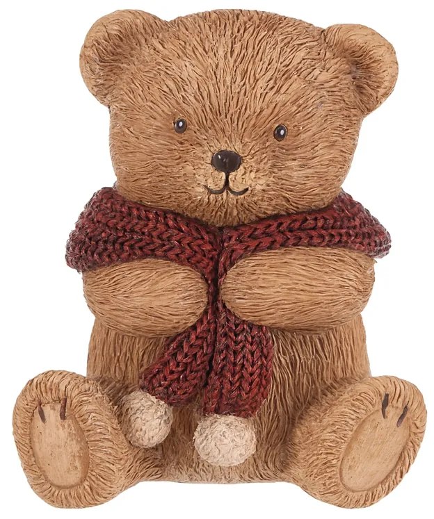 Medve piros sállal dekoráció, polirezín, 10 cm