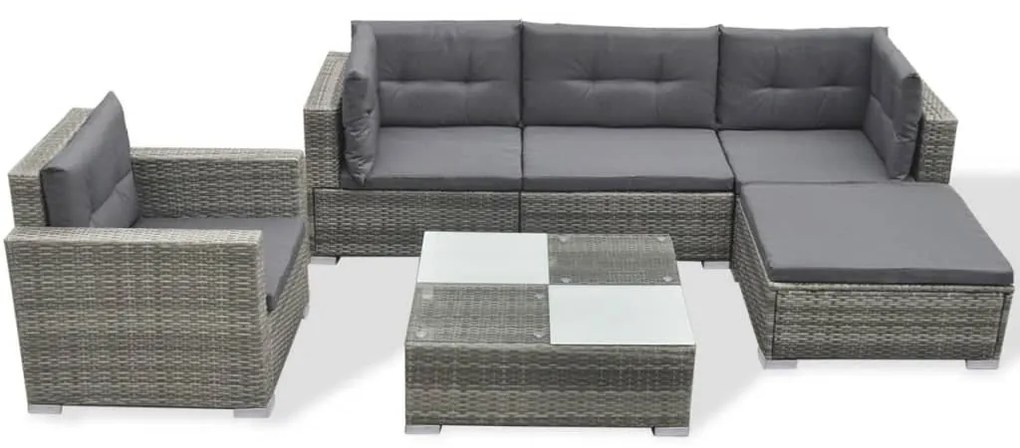 6 részes szürke polyrattan kerti ülőgarnitúra párnákkal