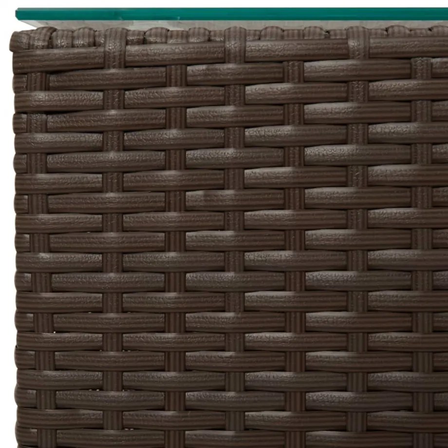 barna polyrattan kisasztal üveg asztallappal 35 x 35 x 52 cm