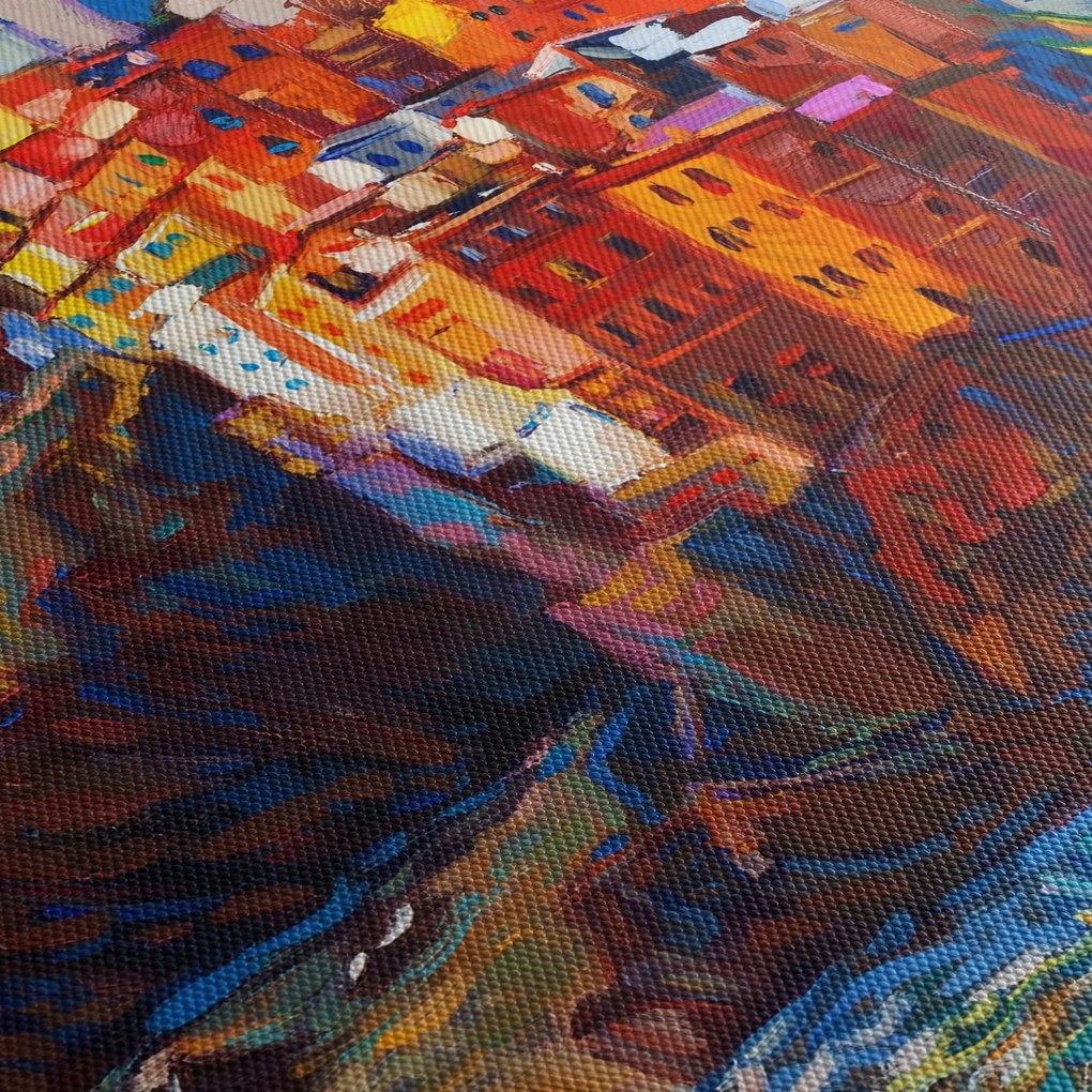 Kép - Falu Cinque Terre partján, az olasz riviérán, modern impresszionizmus (70x50 cm)
