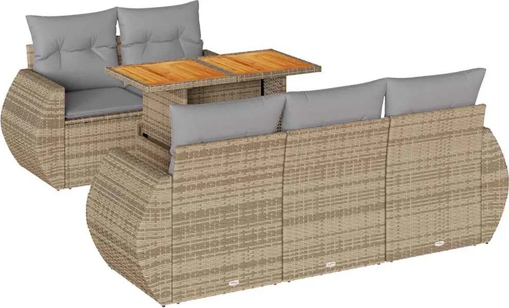 vidaXL 6 részes bézs polyrattan kerti ülőgarnitúra párnával