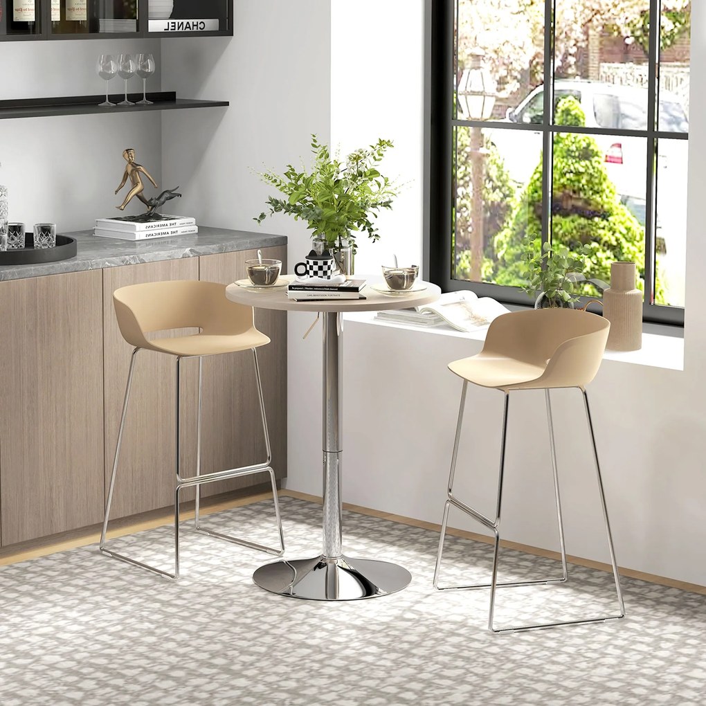 HOMCOM Kerek Bárasztal Magas Konyhai Asztal Magasságállítás 69-91 cm 360° Forgó Asztallappal Természetes és Szürke Acél Alap | Aosom