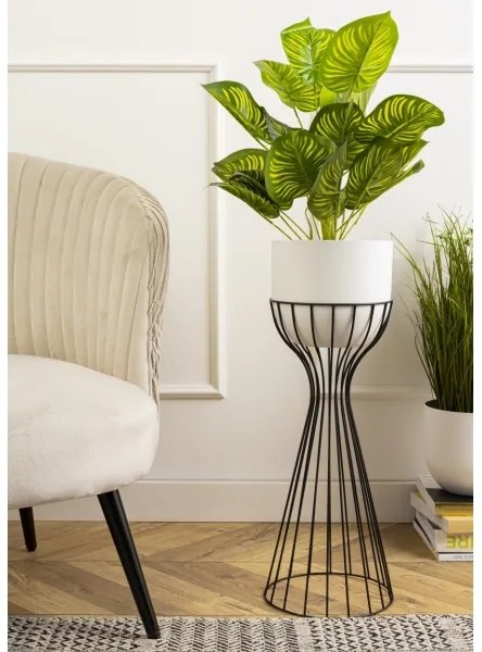 Fém virágcserép LOFT 68x20 cm fekete/fehér