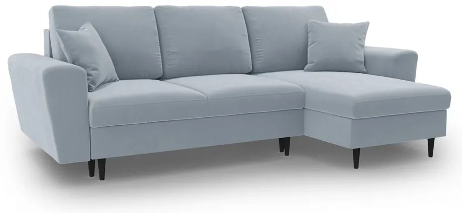 Világoskék bársony kinyitható tárolóhelyes sarokkanapé Kyoto – Cosmopolitan Design