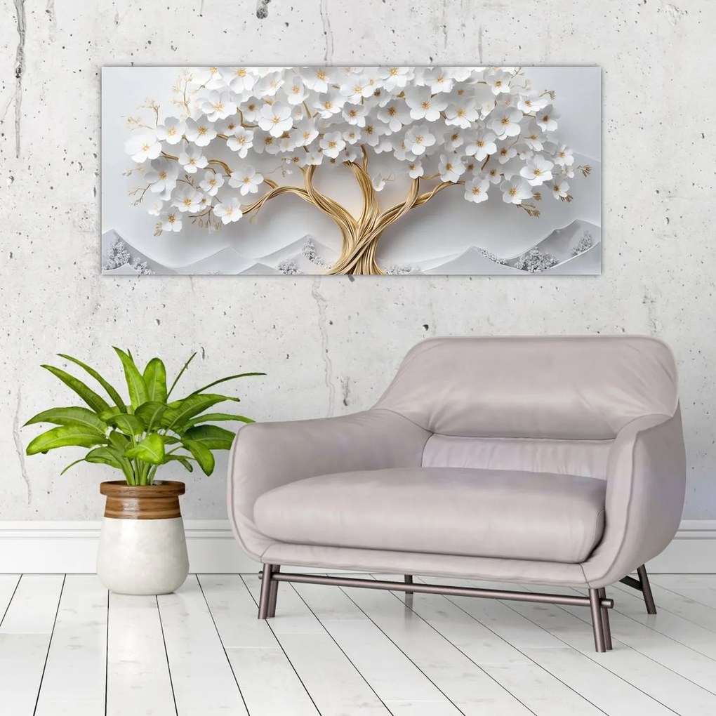 Kép – 3D elegáns életfa virágokkal (120x50 cm)