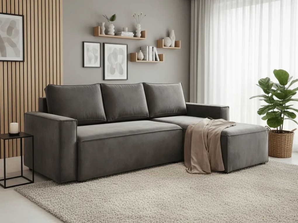 AKCIÓ sötétszürke kinyitható sarokkanapé CAVELO, kétoldalas II. osztály