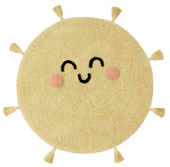Sárga mosható kézi szövésű pamut gyerek szőnyeg ø100 cm You're My Sunshine – Lorena Canals