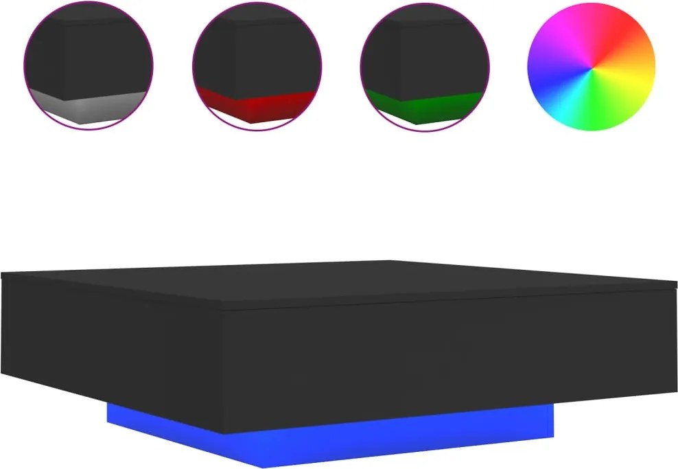 vidaXL fekete dohányzóasztal LED-lámpákkal 100 x 100 x 31 cm