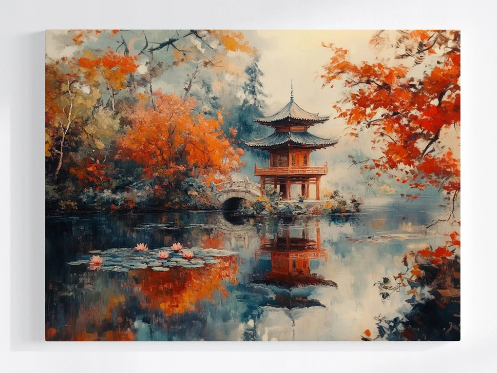Vászonkép Canvas Tájkép Japán Park Kert Ősz Pagoda Híd 80x60