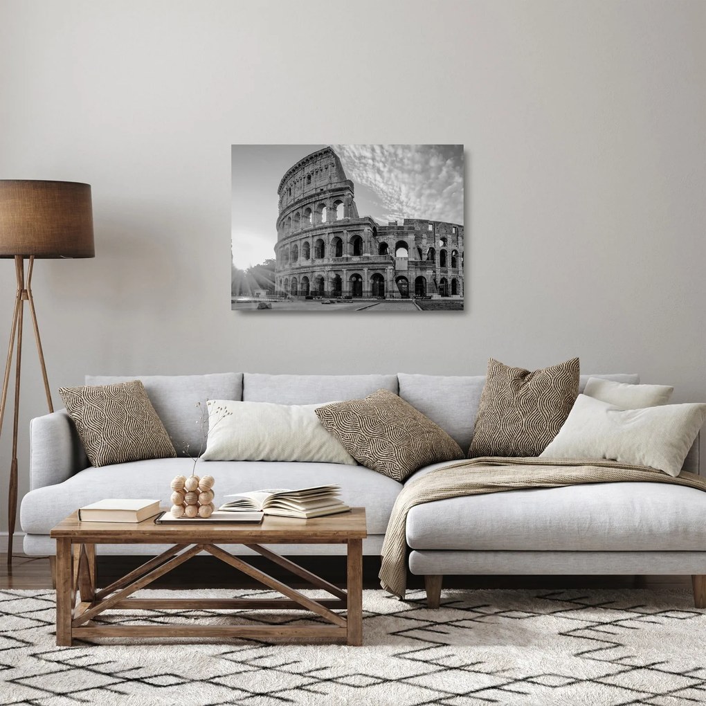 Üveg kép - Colosseum Rómában, fekete-fehér (70x50 cm)