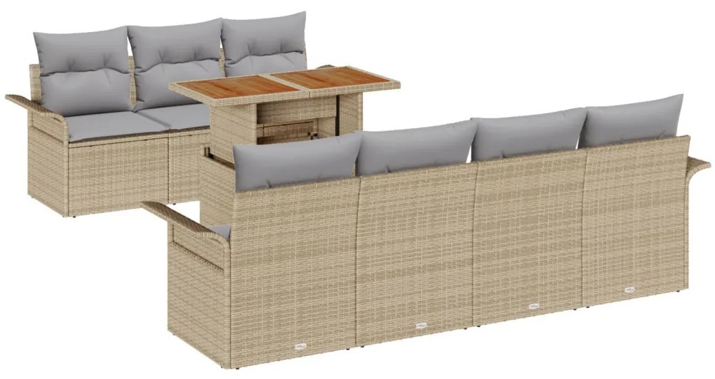 8 darabos Kerti Kanapé Szett Párnákkal Bézs Poli Rattan Acacia