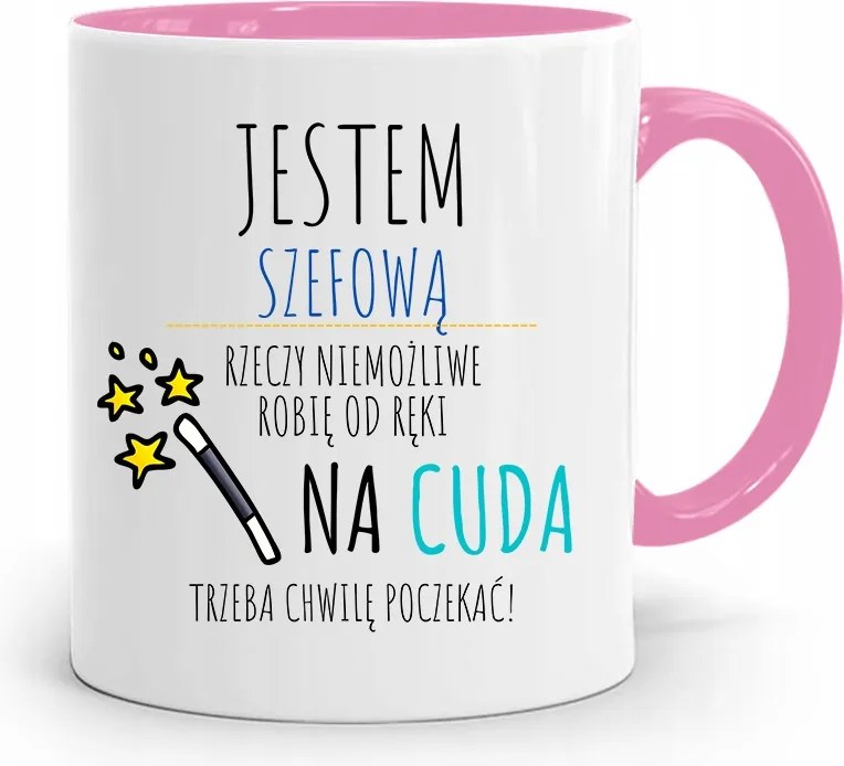 Rózsaszín Bögre Ajándék Főnöknek Én Vagyok A Főnök, fényképes nyomattal