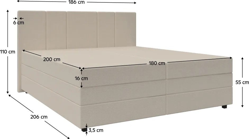 Boxspring ágy, bézs, 180x200, ALEXA