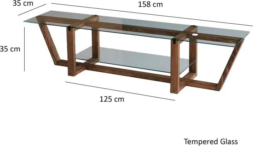 Amalfi üveg TV-állvány, dió, 158 cm