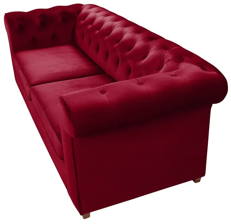 Oxford Chesterfield Kihúzható Kanapé, 88x216x75 cm, 3 személyes, piros