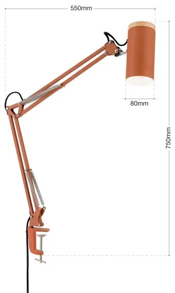 Orion - GILI csíptetős asztali lámpa 1xE27/40W/230V, téglavörös