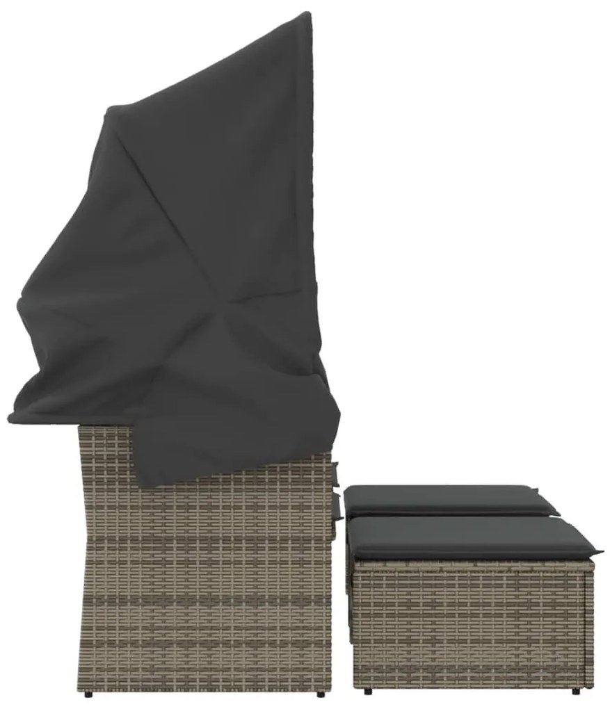 2 személyes szürke polyrattan kerti kanapé baldachinnal/székkel