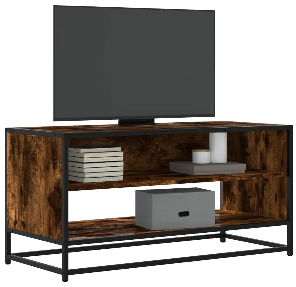 füstös tölgy színű szerelt fa és fém TV-szekrény 91x40x46 cm