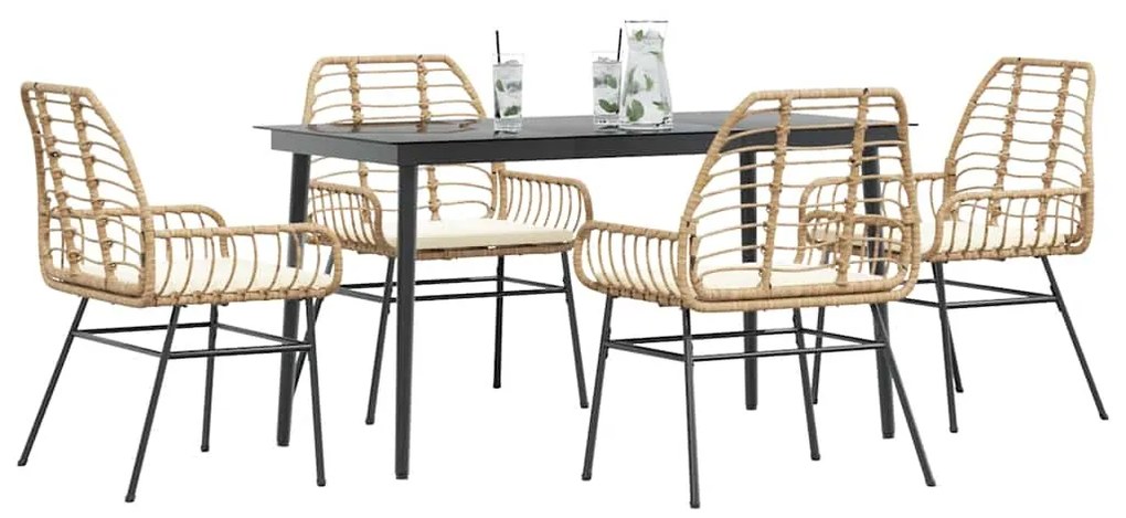 vidaXL 5 észes barna polyrattan üveg kerti étkezőgarnitúra párnával