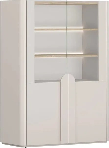 Amilio vitrines szekrény 100 cm kétszárnyú - kasmír / olajozott tölgy / kasmír fogantyúk