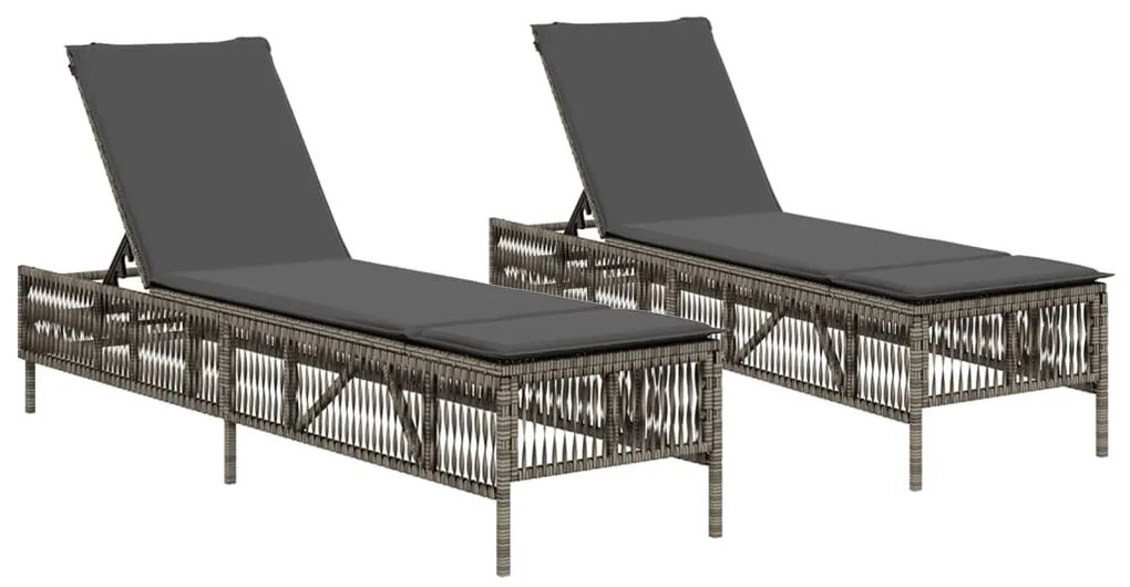 2 db világosszürke polyrattan napozóágy párnával