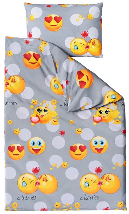 EMOJI szürke pamut ágyneműhuzat