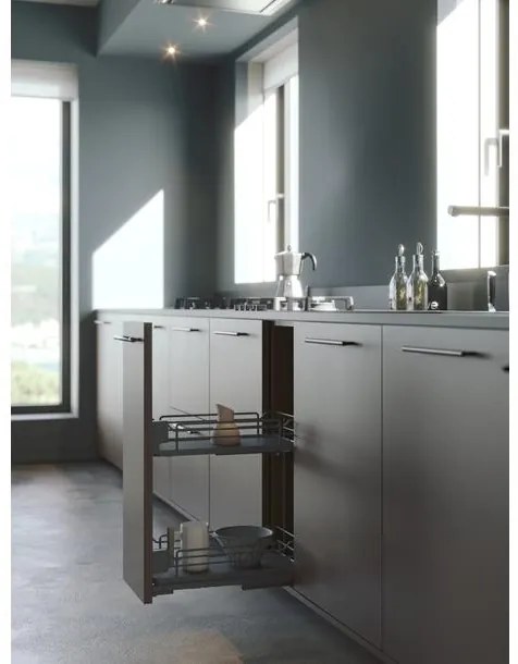 Konyhai fémrács, 300mm, oldalra szerelhető, antracit, teljes kihúzás, csillapított záródás, rejtett fióksín, 2 kosár SIGE, Infinity Line 004