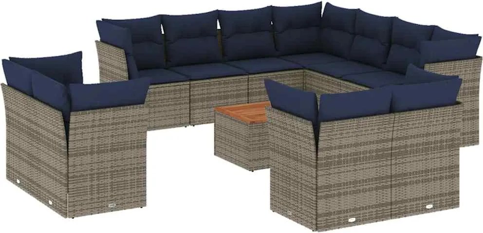 vidaXL 12 részes szürke polyrattan kerti ülőgarnitúra párnákkal
