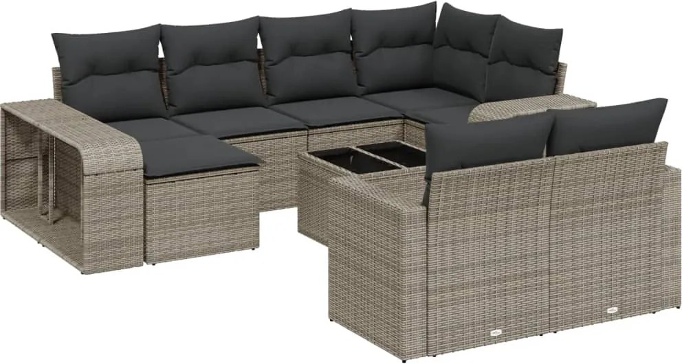 vidaXL 11 részes szürke polyrattan kerti ülőgarnitúra párnákkal