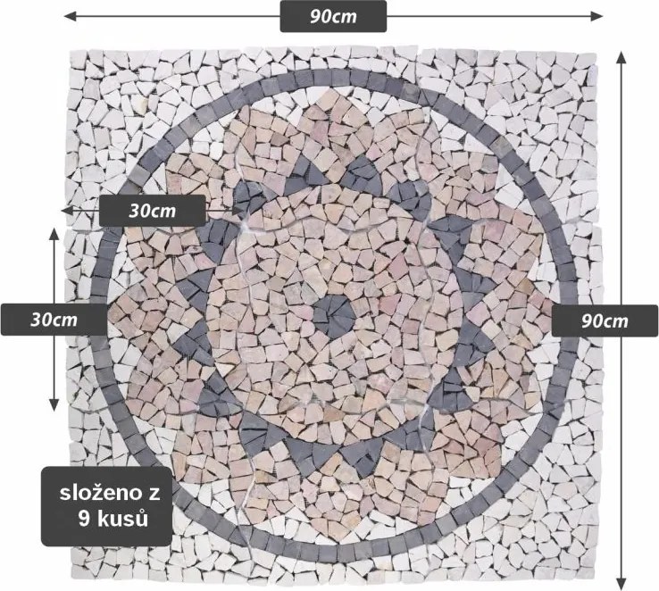 Márvány mozaik nap motívum 90 x 90 cm