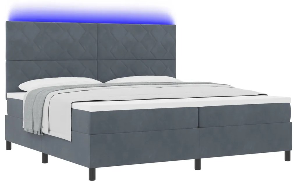 Boxspring Ágy Matrac Kivilágítással Szürke 200x200 cm Bársony