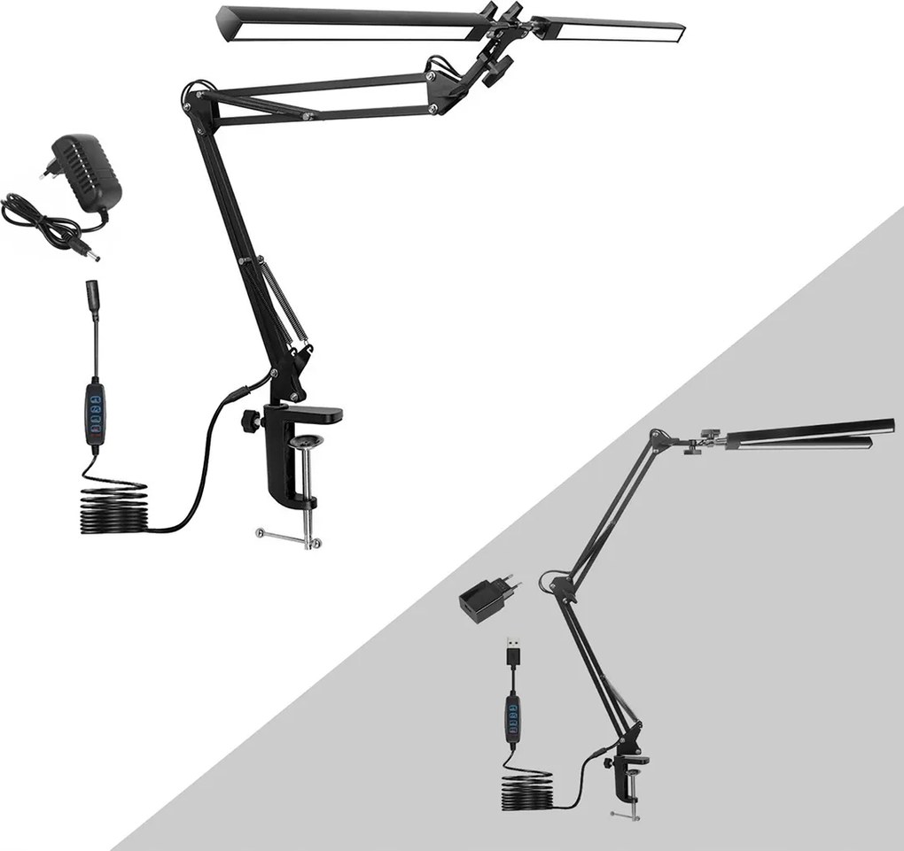Dupla LED-es asztali lámpa Erős 24W Állítható 3 szín Usb