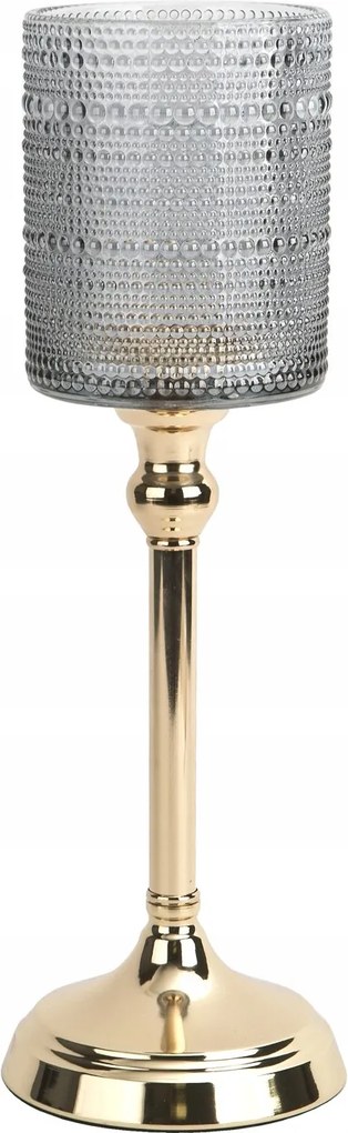 Üveg gyertyatartó Dekor-Pap CX0919, szürke-arany, 36 cm