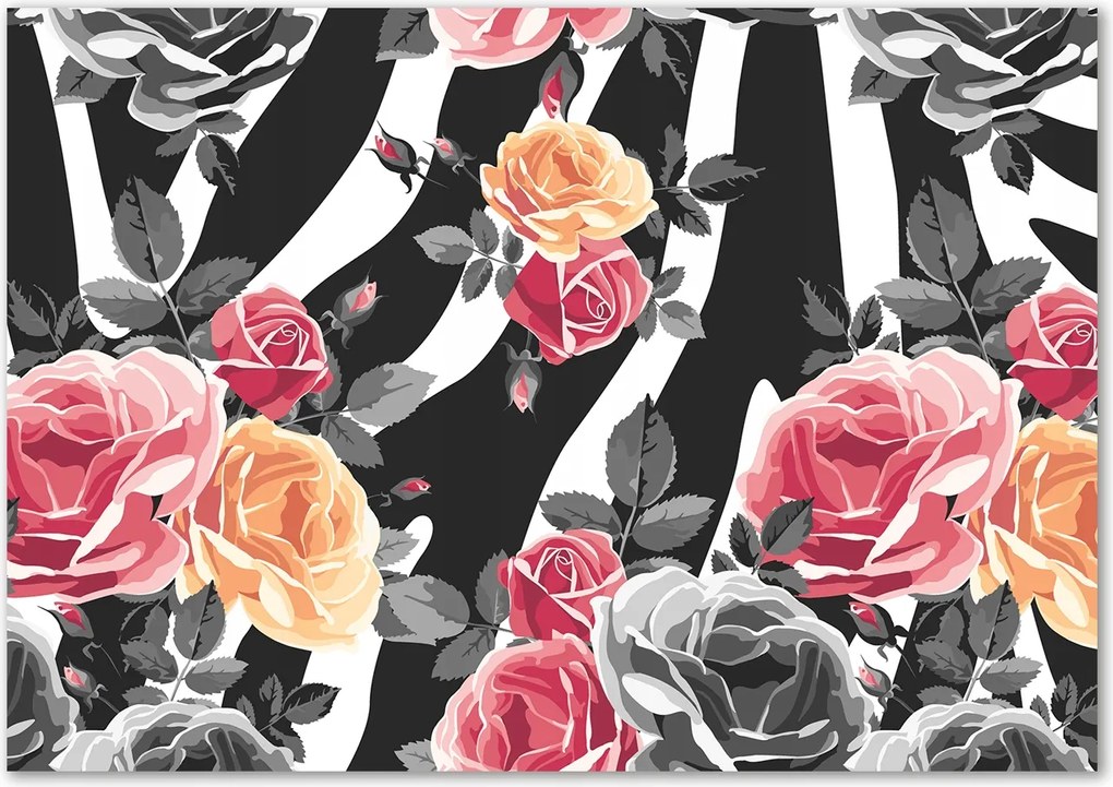 Üveg falpanel Rózsák a háttérben zebra Ragasztó Ingyenes