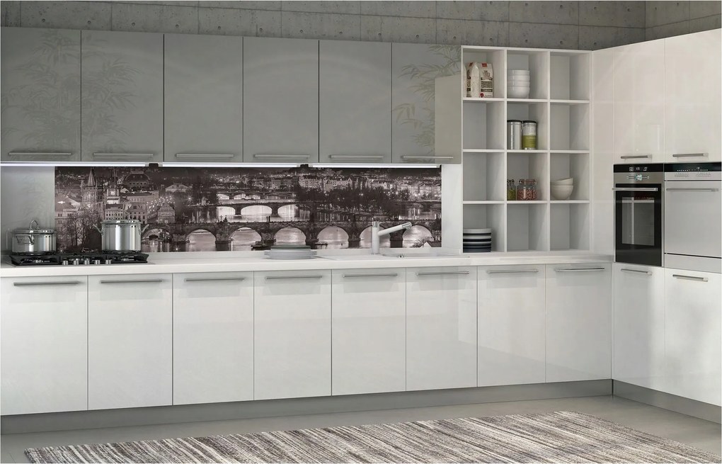 Fotótapéta flizelina Prága éjszaka Fekete-fehér város elegancia 250x60 +ragasztó