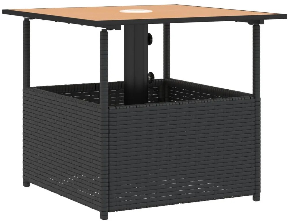 fekete polyrattan kerti asztal napernyőlyukkal 55x55x46,5 cm