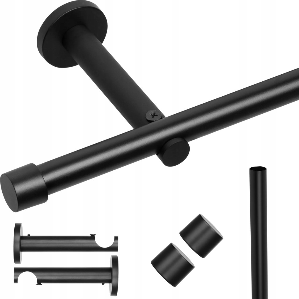 Függönykarnis Szimpla Fém 220 CM 19 MM Loft 4 Választható Szín Matt Fekete