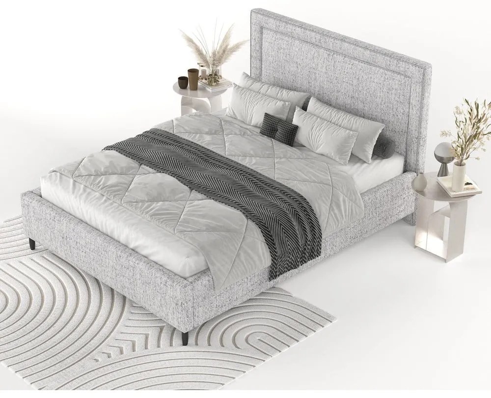 Világosszürke kárpitozott ágyneműtartós franciaágy ágyráccsal 180x200 cm Baleine – Maison de Rêve